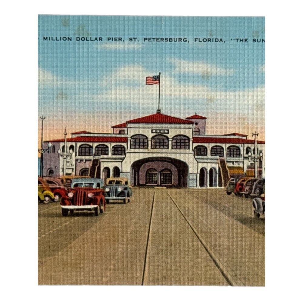 Vintage Litho Postcard 1940s Million Dollar Pier St Petersburg FL EC Robison Pub